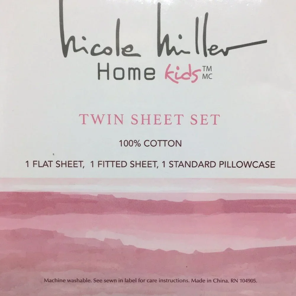 3pc Nicole Miller Paris Eiffel Tower TWIN Sheet Set Hot Pink White Kids Cotton
